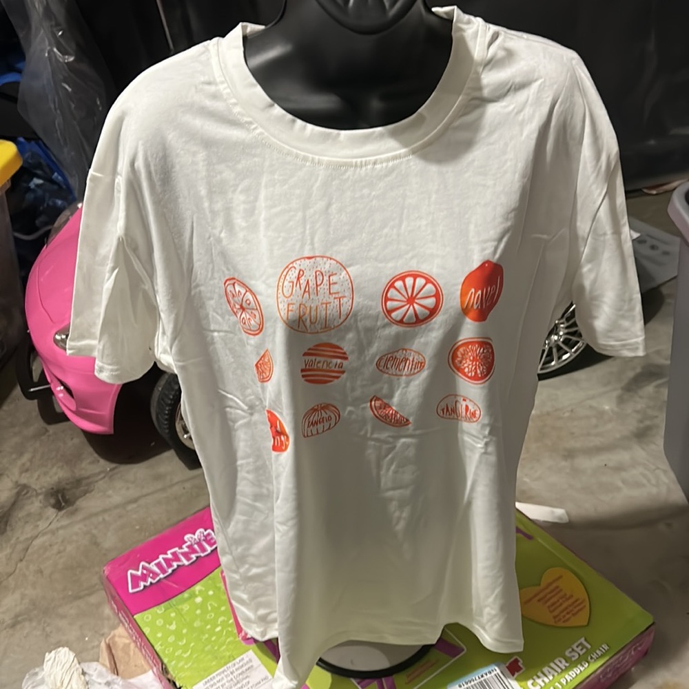 LUKYCILD FRUIT SUMMER SHORT SLEEVE T-SHIRT WHITE ORANGE SZ XL